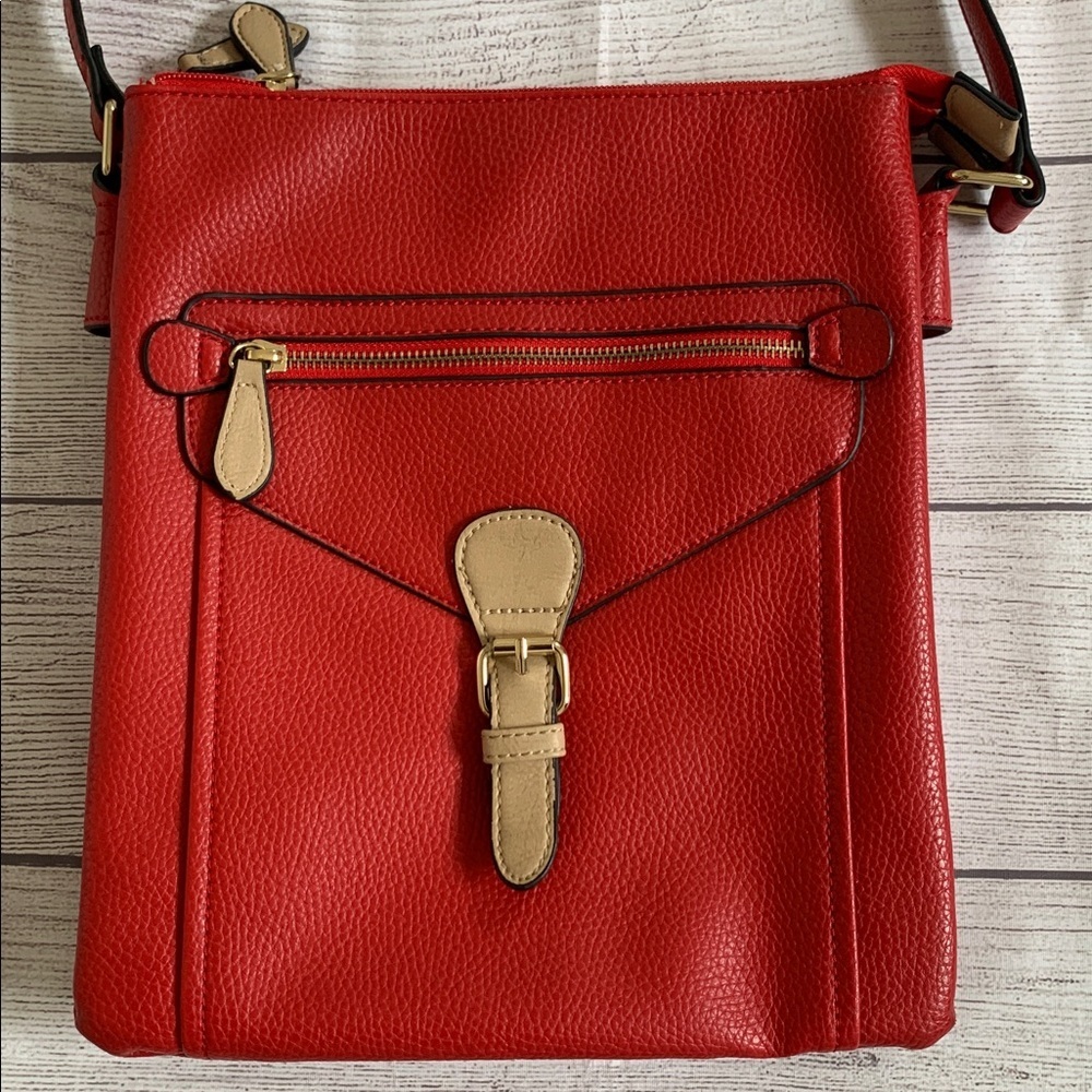 Charming Charlie Red Faux Cobbled Leather Crossbody Bag with Adjustable Strap - Picture 3 of 8